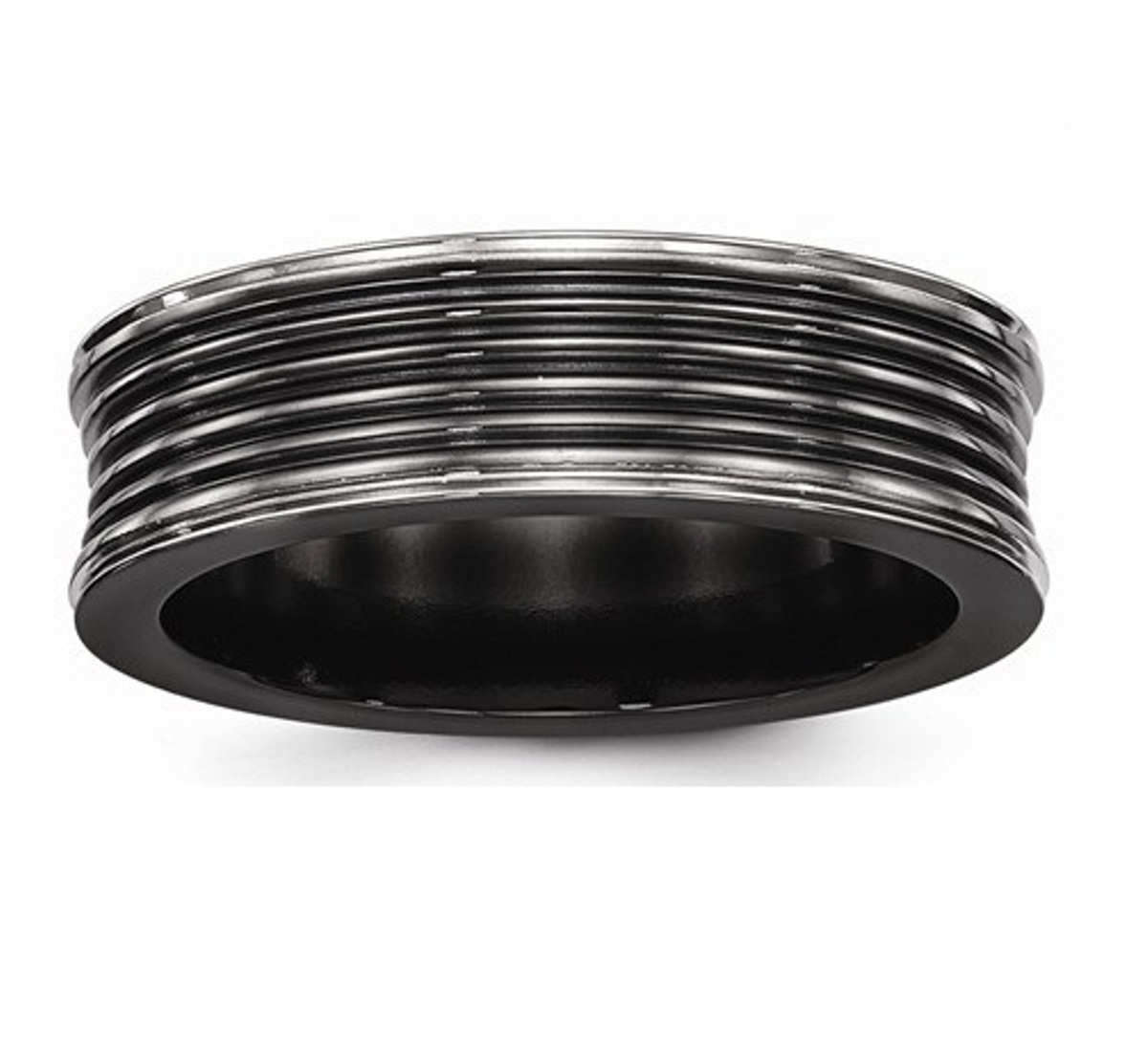  Black Ti Polished Grooved Concave Ring