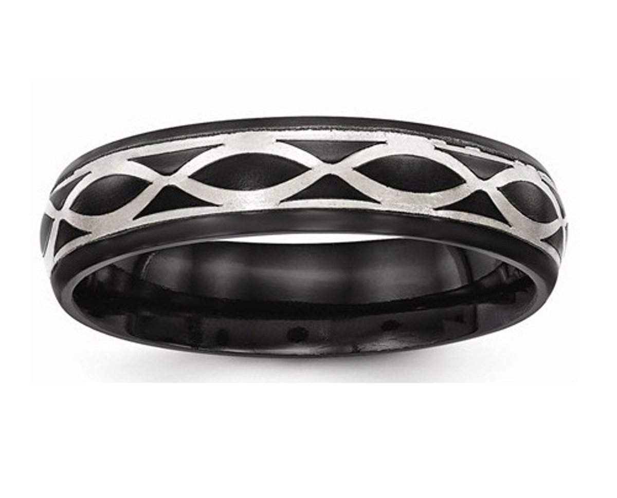  Black Ti And Sterling Silver Brushed And Polished Infinity Ring
