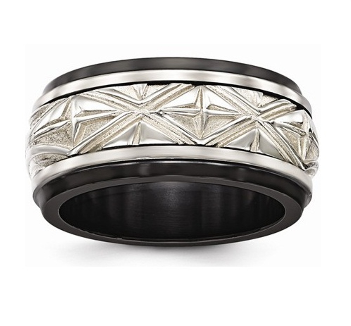  Black Ti And Sterling Silver Inlay Polished Fancy Design Ring