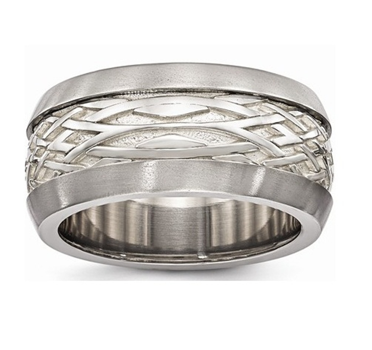  Titanium And Sterling Silver Inlay Polished Weave Ring