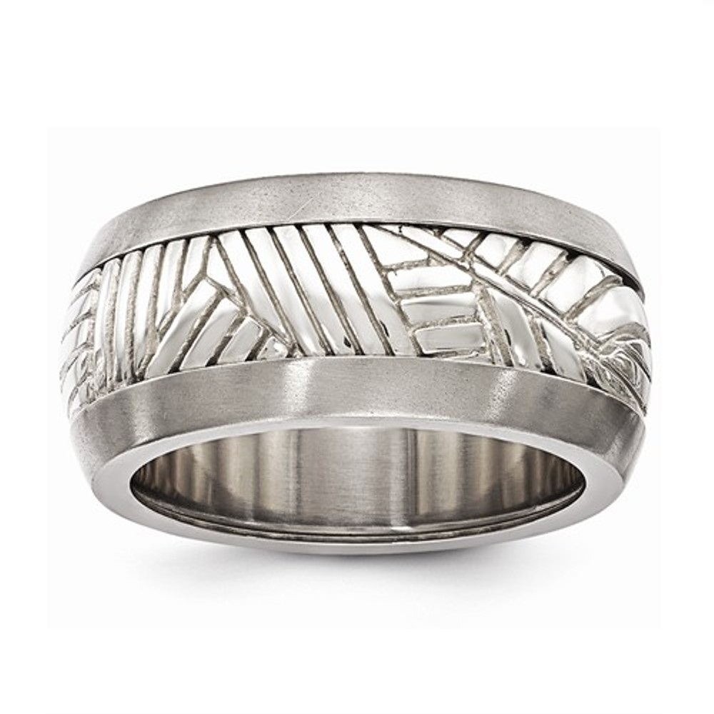 Titanium And Sterling Silver Inlay Polished Leaf Ring