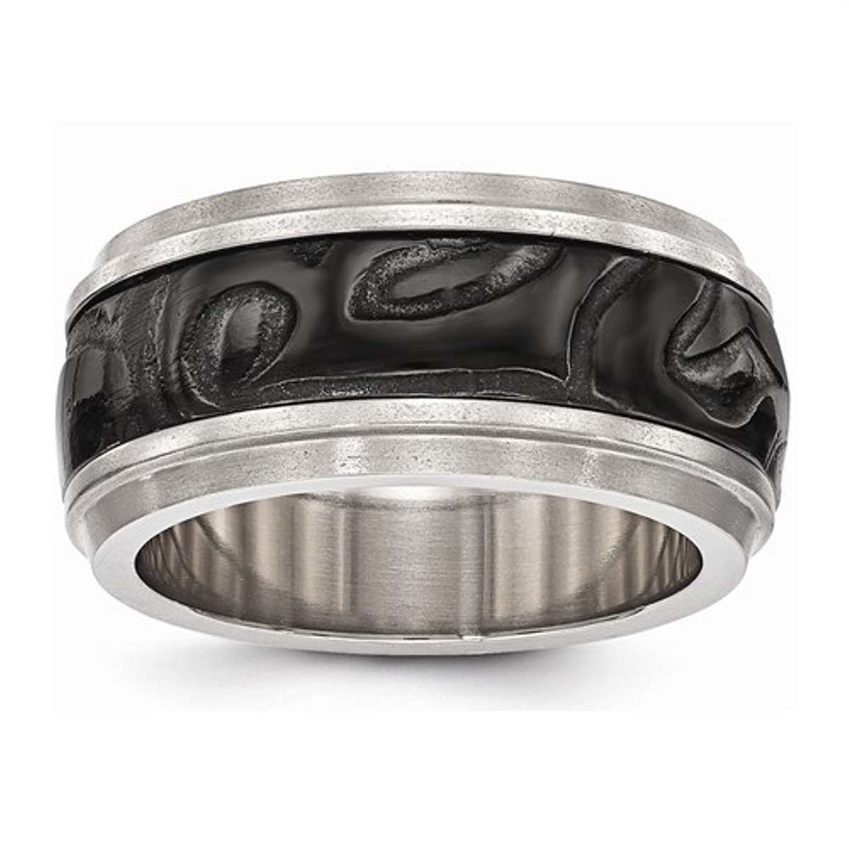  Titanium And Black Ti Inlay Polished Fancy Design Ring