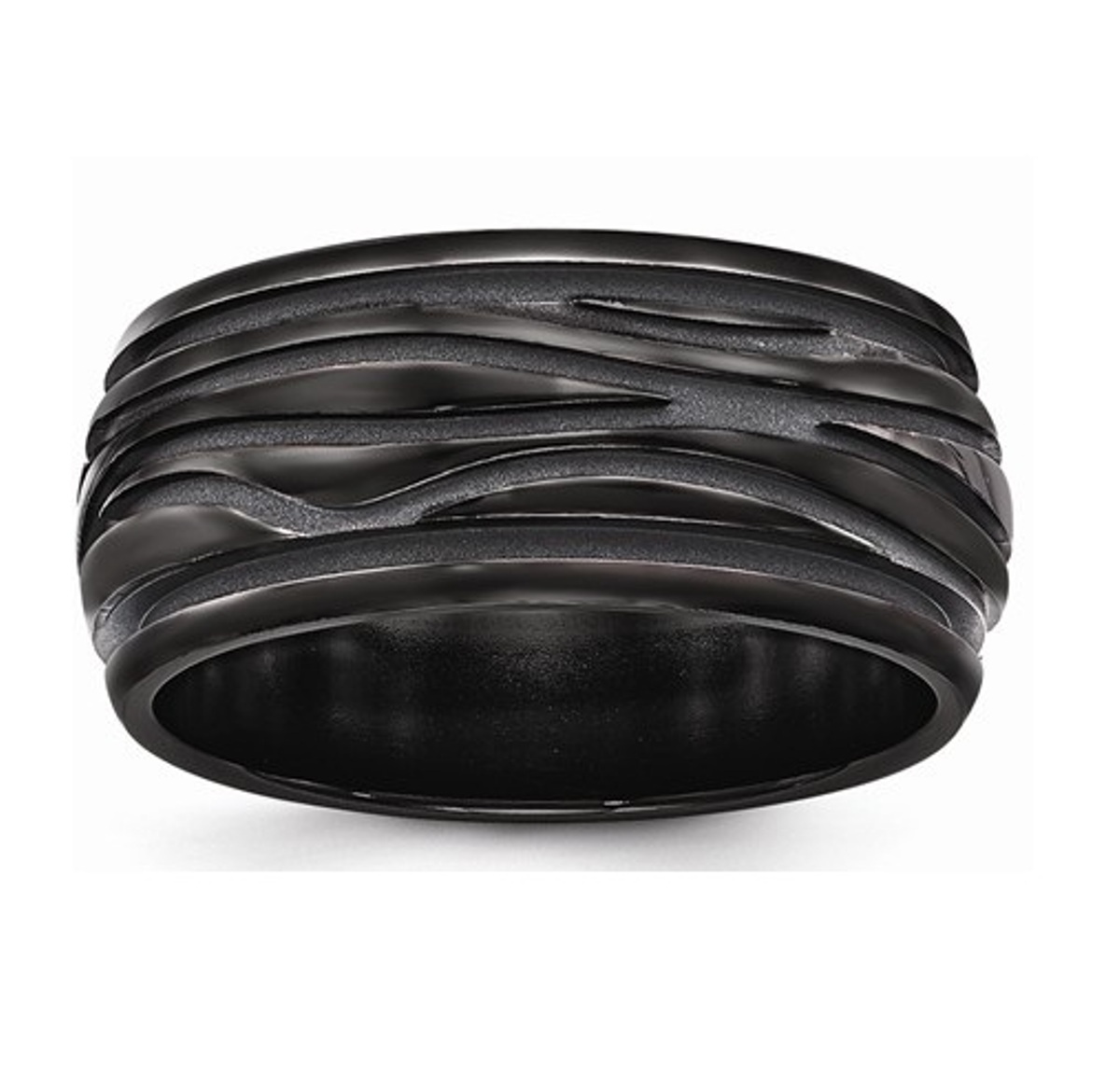  Black Ti Polished Grooved Wave Ring