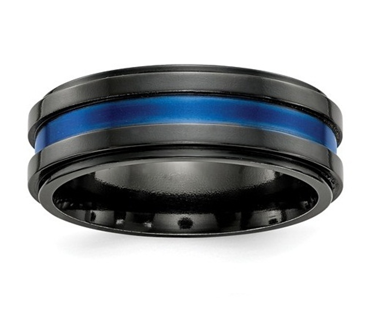  Black Ti Grooved Blue Anodized 7.5mm Band