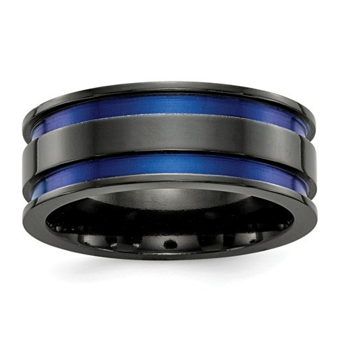  Black Ti Grooved Blue Anodized 8.5mm Band