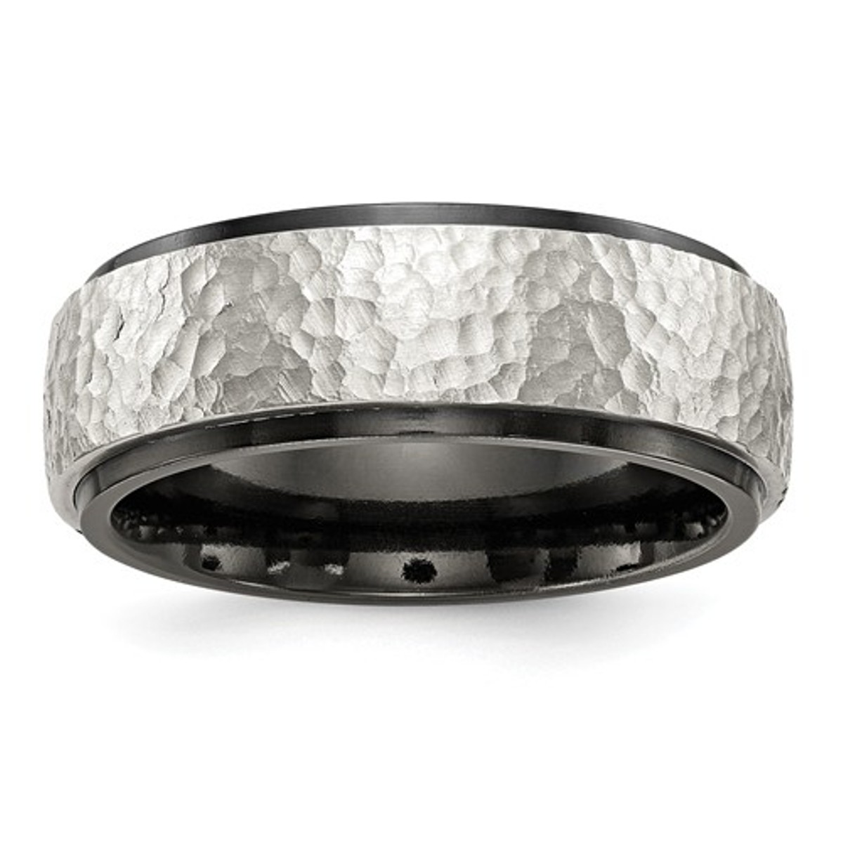  Black Ti Argentinium Sterling Silver Hammered 8mm Band