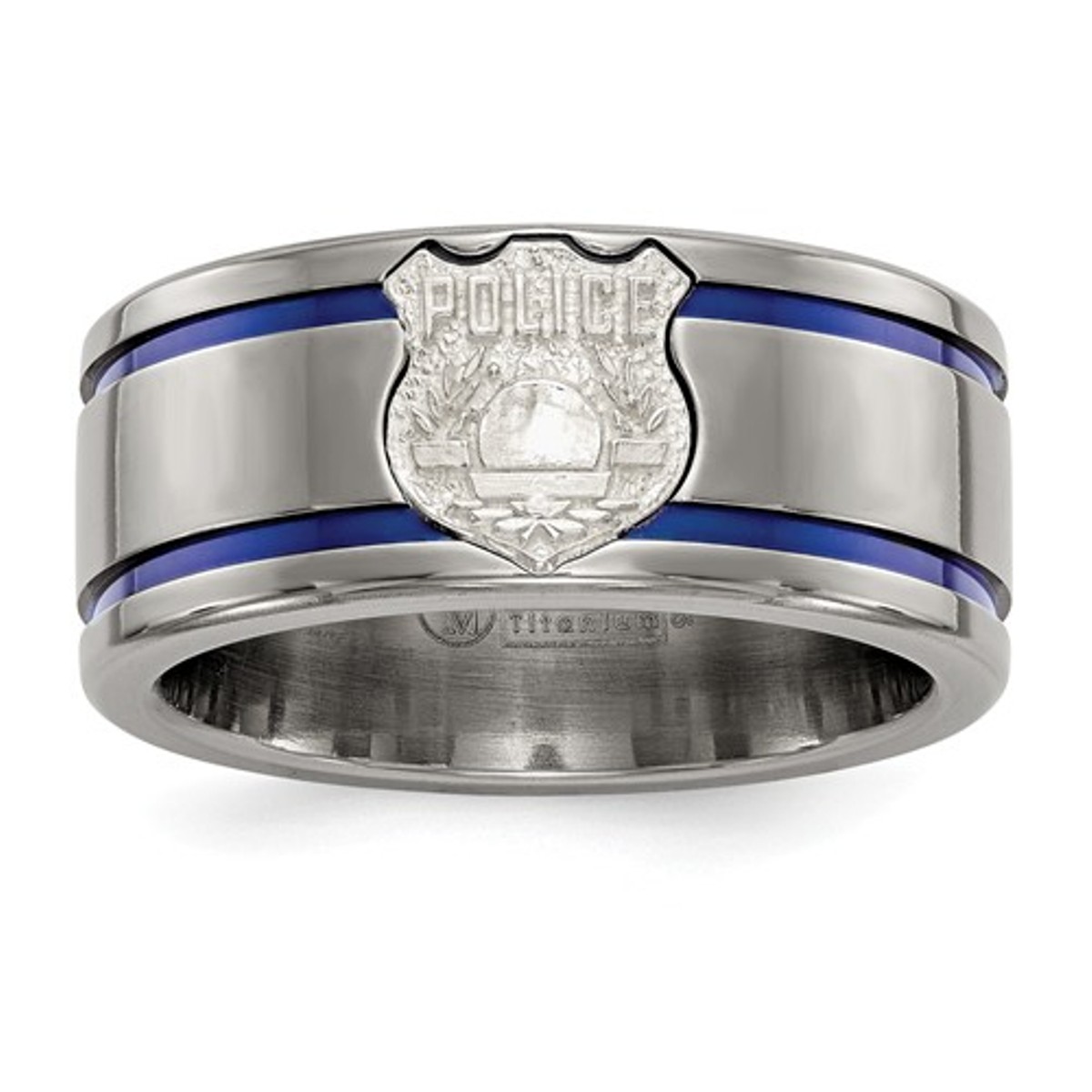  Titanium Blue Anodized With SS Police Shield Tag 10mm Band