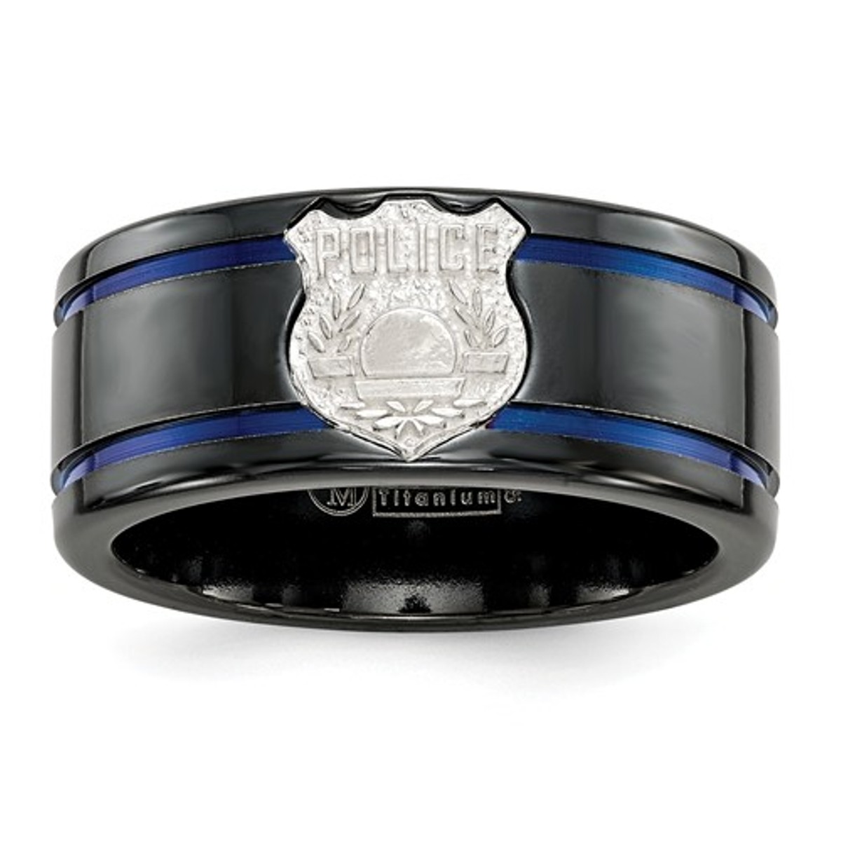  Black Ti Blue Anodized With SS Police Shield Tag 10mm Band
