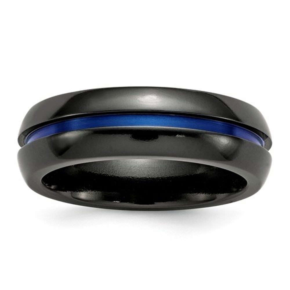 Black Ti Blue-Anodized Center 7mm Band