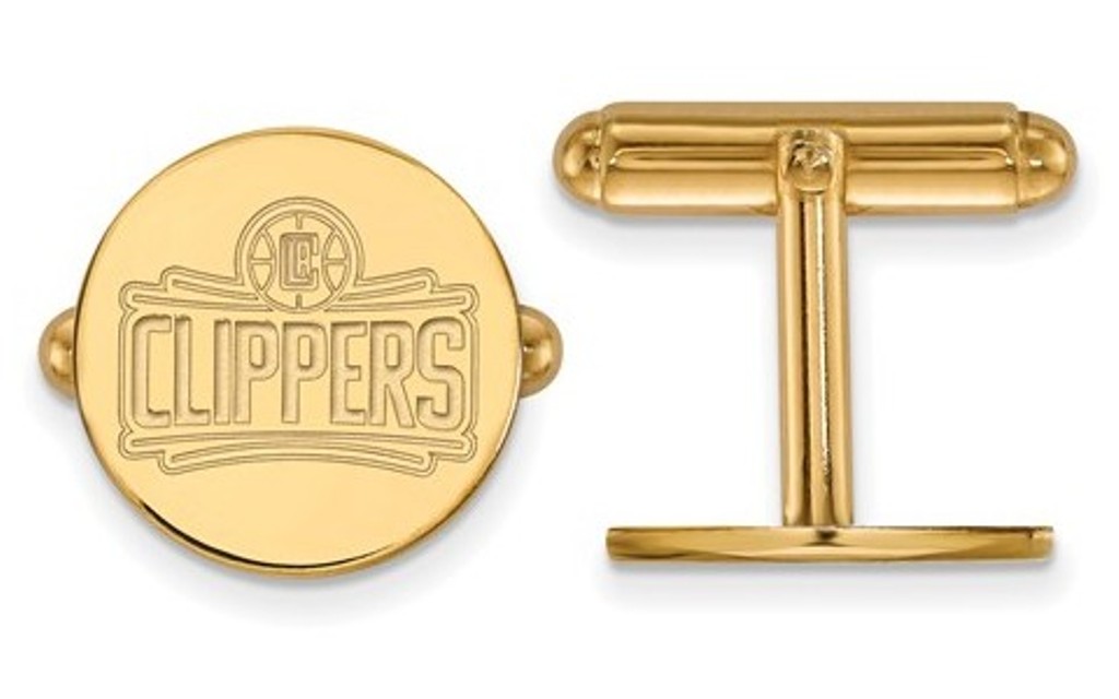 Gold- Plated Sterling Silver NBA LogoArt Los Angeles Clippers Round Cuff Links, 15MM