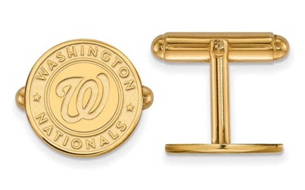 Gold-Plated Sterling Silver, MLB LogoArt Washington Nationals Cuff Link, 15MM