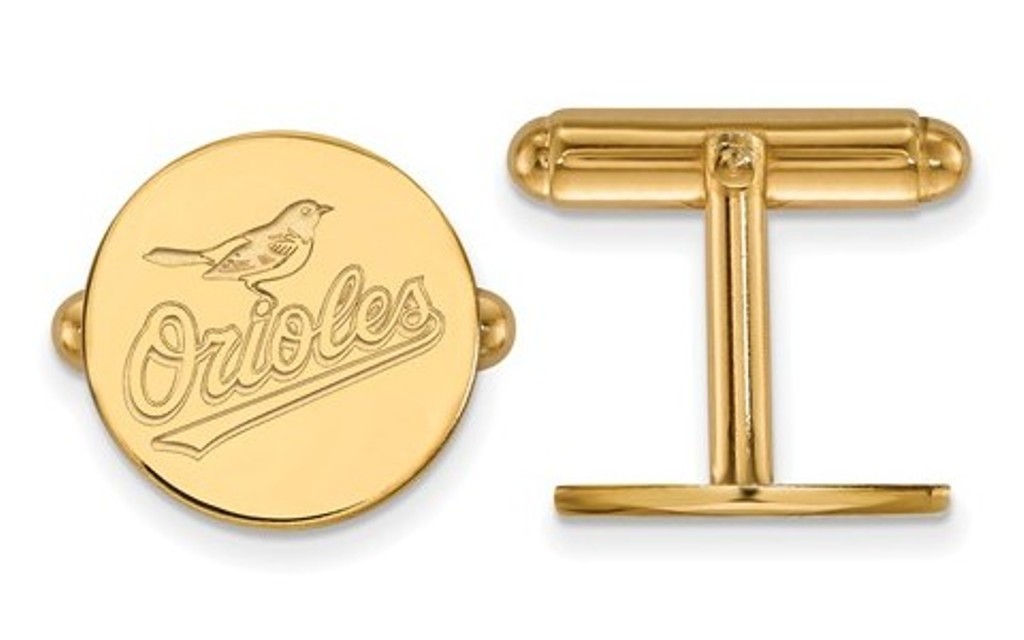 Gold-Plated Sterling Silver, MLB LogoArt Baltimore Orioles Cuff Links, 15MM 