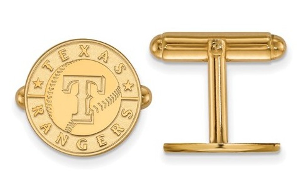 Gold-Plated Sterling Silver, MLB LogoArt Texas Rangers Cuff Links, 15MM