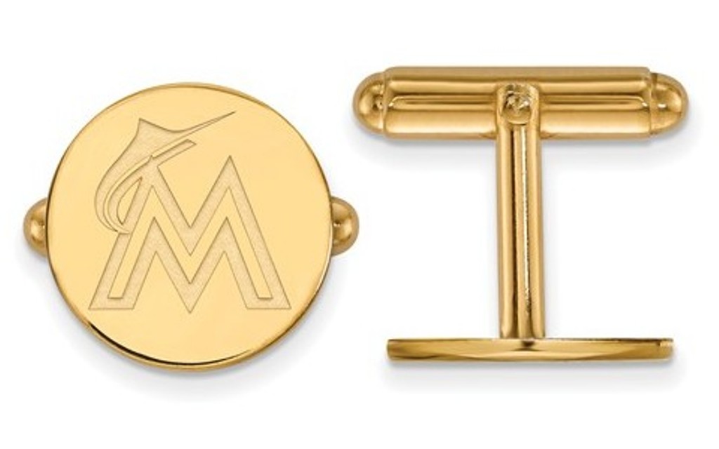 Gold-Plated Sterling Silver, MLB LogoArt Miami Marlins Cuff Links, 15MM