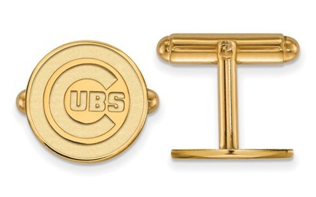  Gold-Plated Sterling Silver, MLB LogoArt Chicago Cubs round Cuff Links, 15MM
