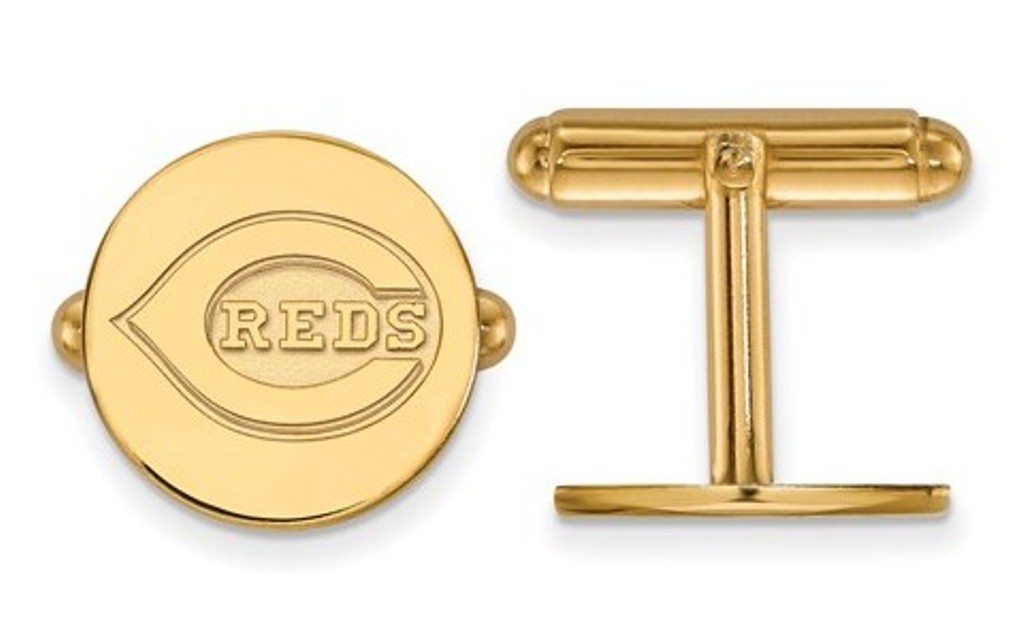  Gold plaetd Sterling Silver MLB LogoArt Cincinnati Reds Cuff Links, 15MM