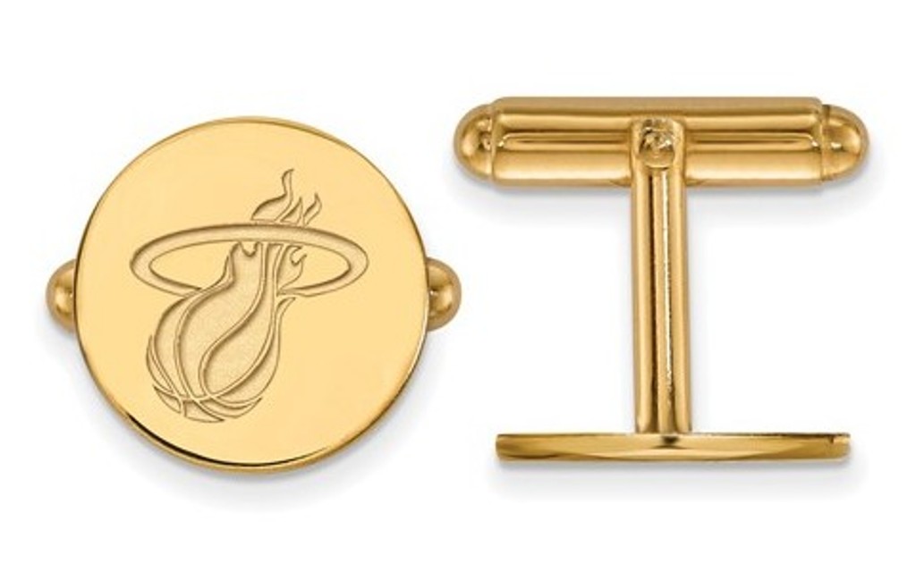 Gold-Plated Sterling Silver, NBA LogoArt Miami Heat Cuff Links,15MM