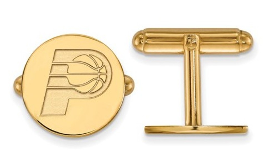Gold-Plated Sterling Silver, NBA LogoArt Indiana Pacers ,Round Cuff Links,15MM