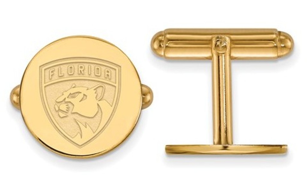 Gold-Plated Sterling Silver , NHL LogoArt Florida Panthers,Round Cuff Links,15MM