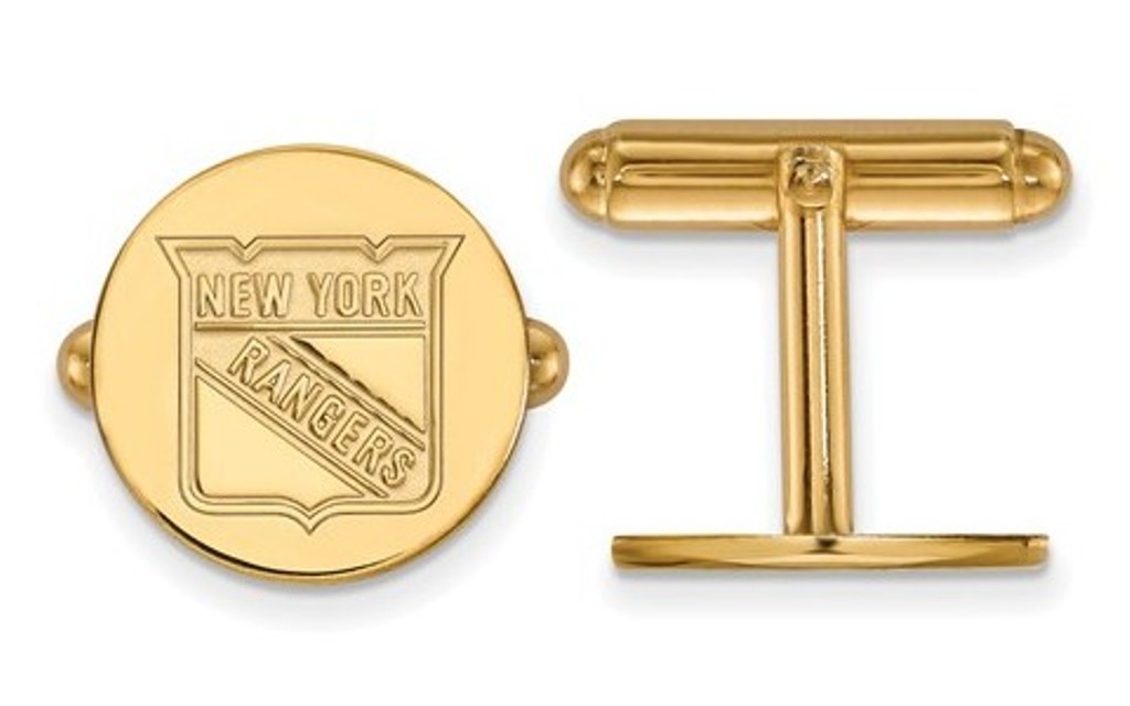 Gold-Plated Sterling Silver ,NHL LogoArt New York Rangers,Round Cuff Links,15MM