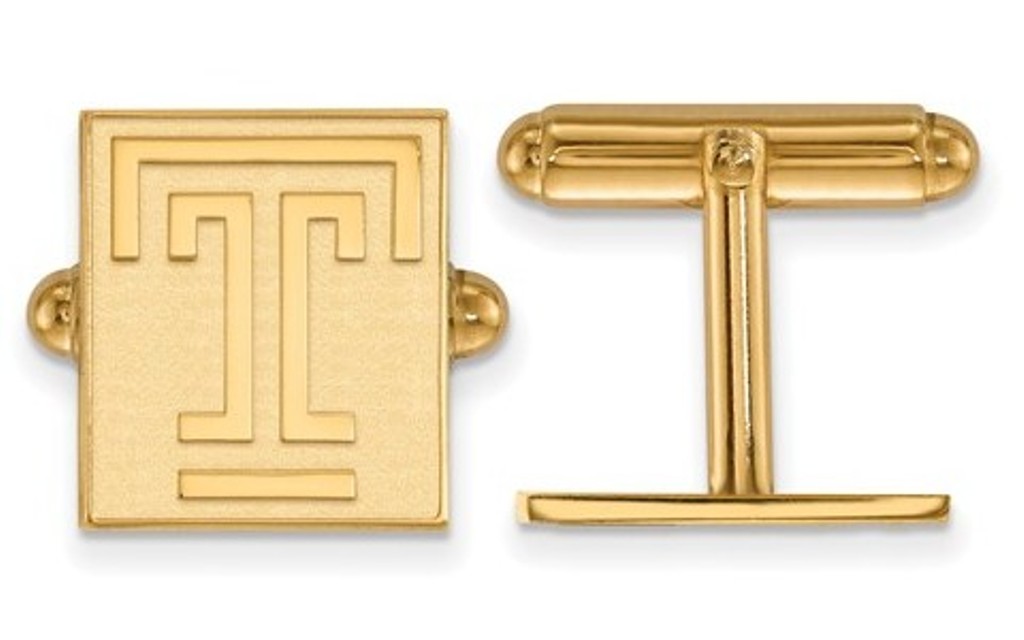 Gold-Plated Sterling Silver , LogoArt Temple University,Square Cuff Links,13x16MM