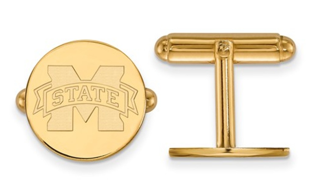 Gold-Plated Sterling Silver, LogoArt Mississippi State University Bullet Back Cuff links, 15MM