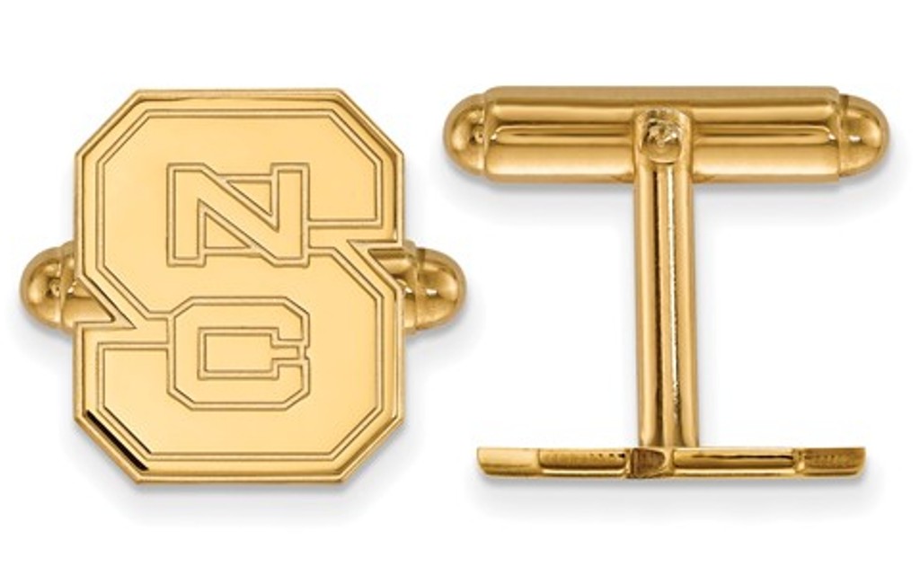 Gold-Plated Sterling Silver, LogoArt North Carolina State University Bullet Back Cuff links, 15MMx13mm