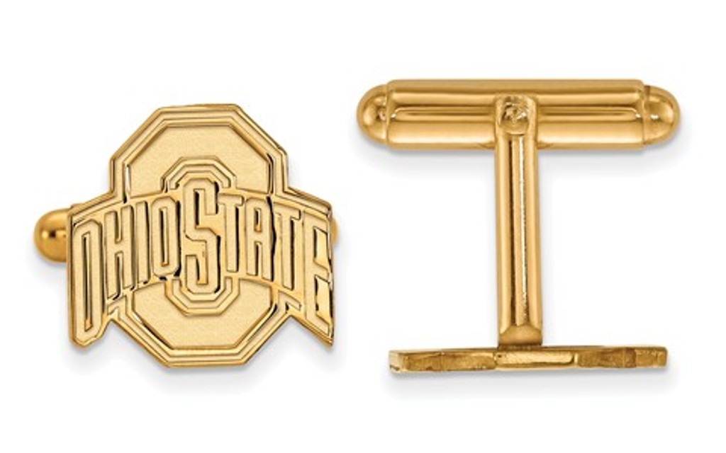 Gold-Plated Sterling Silver, LogoArt Ohio State University Bullet Back Cuff link, 15MM