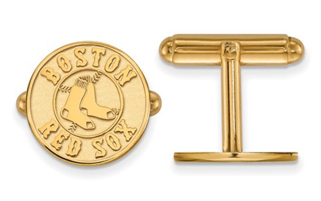 Gold-Plated Sterling Silver, MLB LogoArt Boston Red Sox Bullet Back Round Cuff Links, 15MM