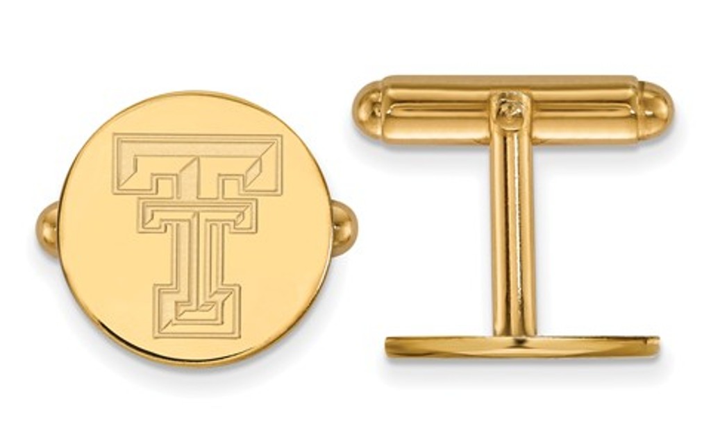 Gold-Plated Sterling Silver, LogoArt Texas Tech University Bullet Back Round Cuff links, 15MM