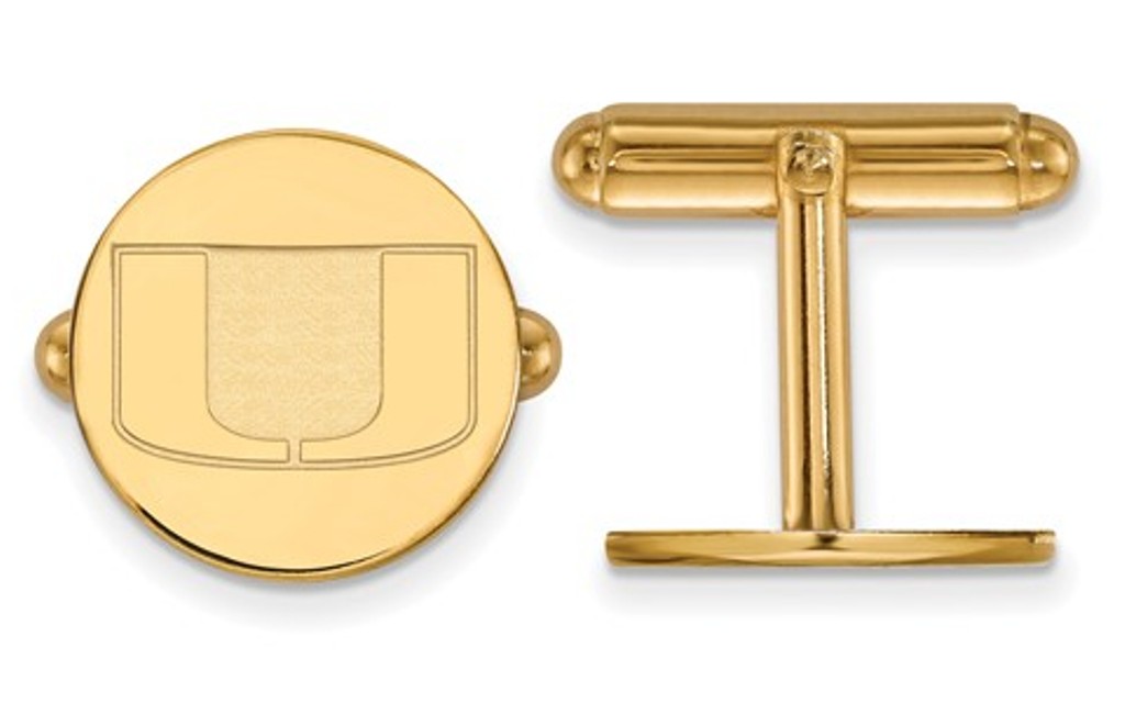 Gold-Plated Sterling Silver, LogoArt University Of Miami Cuff links, 15MM