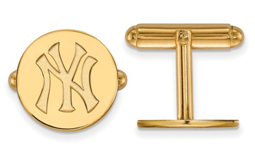 Gold-Plated Sterling Silver, MLB LogoArt New York Yankees Bullet Back round Cuff Links, 15MM