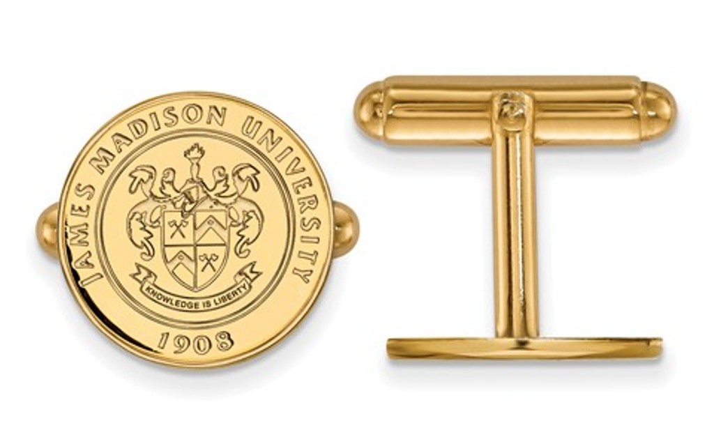 Gold-Plated Sterling Silver, LogoArt James Madison University Crest Bullet Back Round Cuff links, 15MM