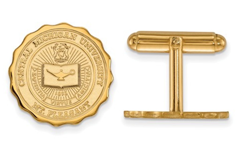 Gold-Plated Sterling Silver, LogoArt Central Michigan University Crest Cuff Links, 19MM