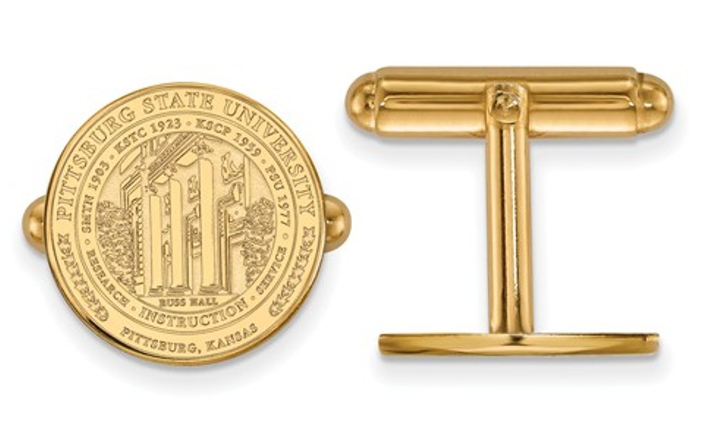 Gold-Plated Sterling Silver, LogoArt Pittsburg State University Crest Round Cuff links, 15MM