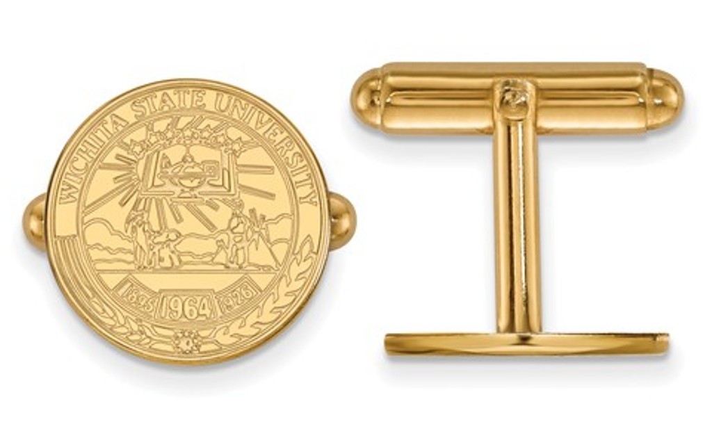 Gold-Plated Sterling Silver, LogoArt Wichita State University Round Crest Cuff Links, 15MM