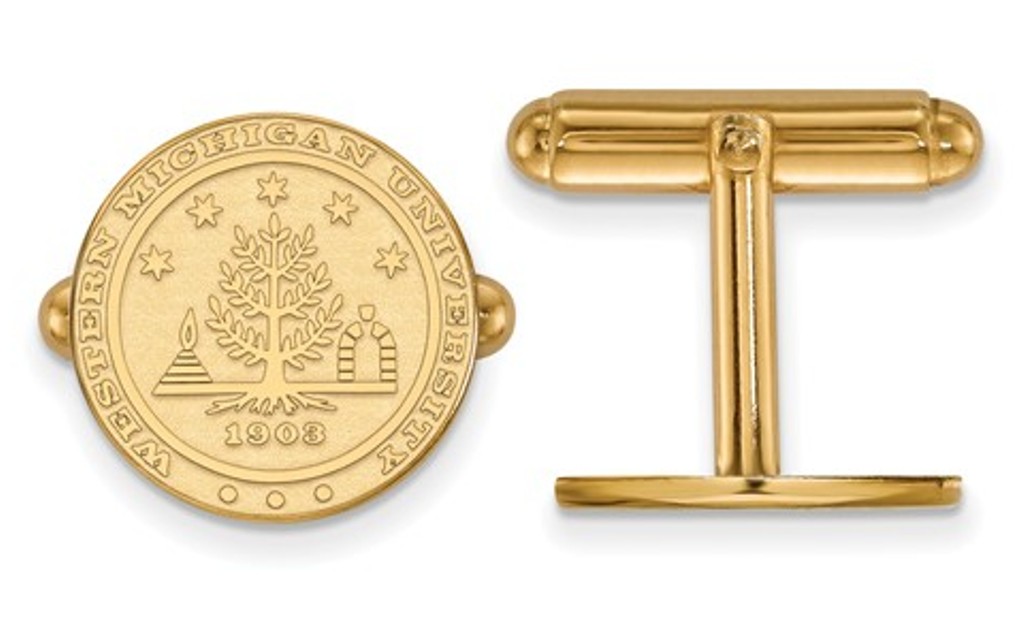 Gold-Plated Sterling Silver, LogoArt Western Michigan University Crest, Round Cuff links, 15MM