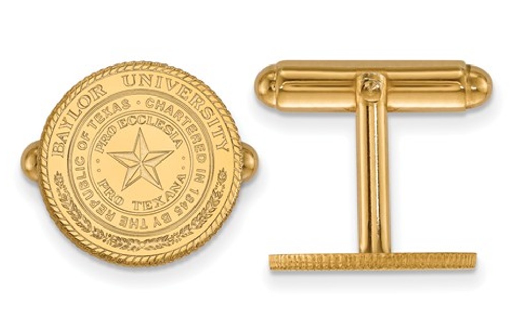 Gold- Plated Sterling Silver, LogoArt Baylor University,Crest Cuff Links, 15MM