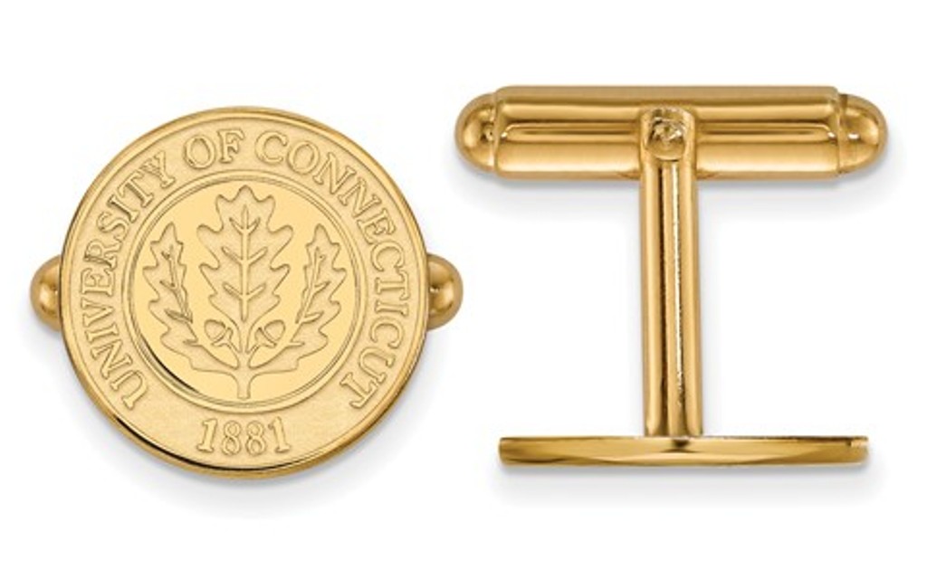 Gold- Plated Sterling Silver, University of Connecticut,Crest Cuff Links, 16MM