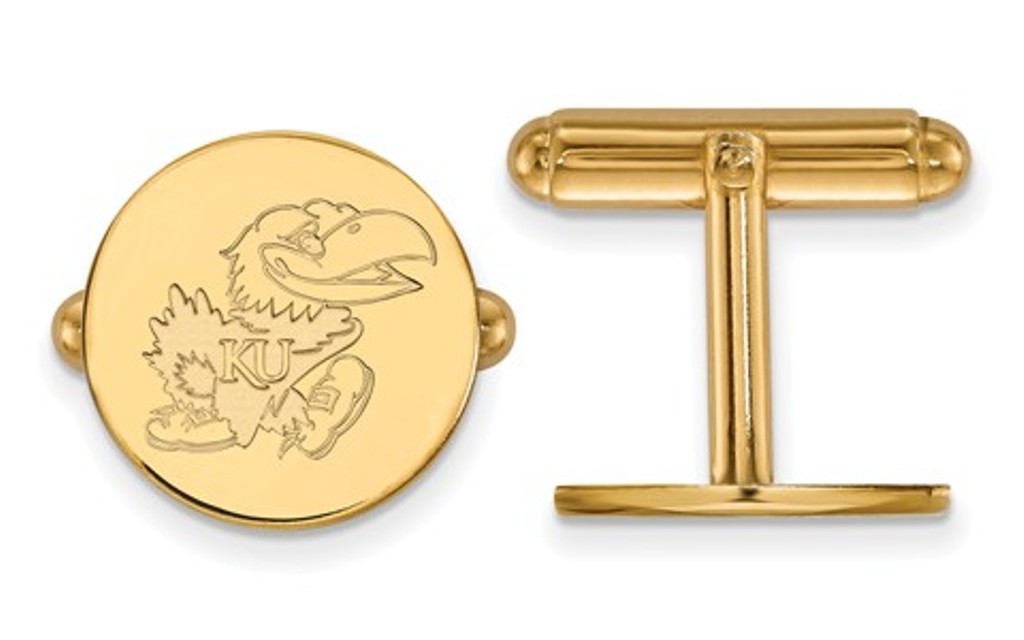 Gold- Plated Sterling Silver, LogoArt University of Kansas, Cuff Links 15MM