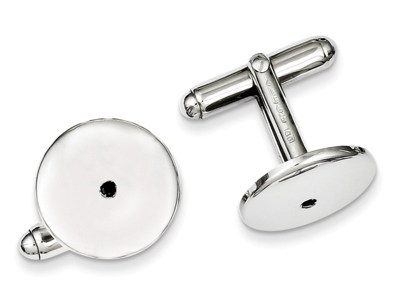 Rhodium-plated Sterling Silver Black CZ Cuff Links