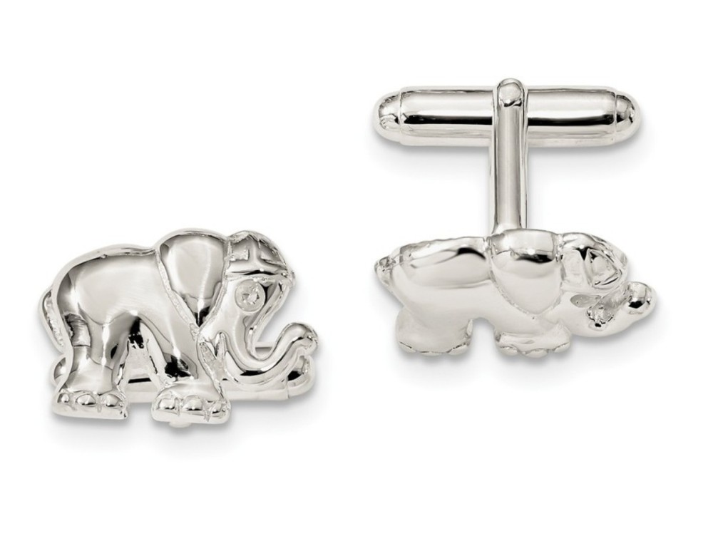 Sterling Silver CZ Elephant Cuff Links