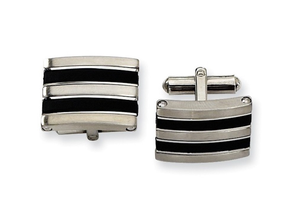 Stainless Steel Brushed satin Black Rubber Cuff Links (14MMx21MM)