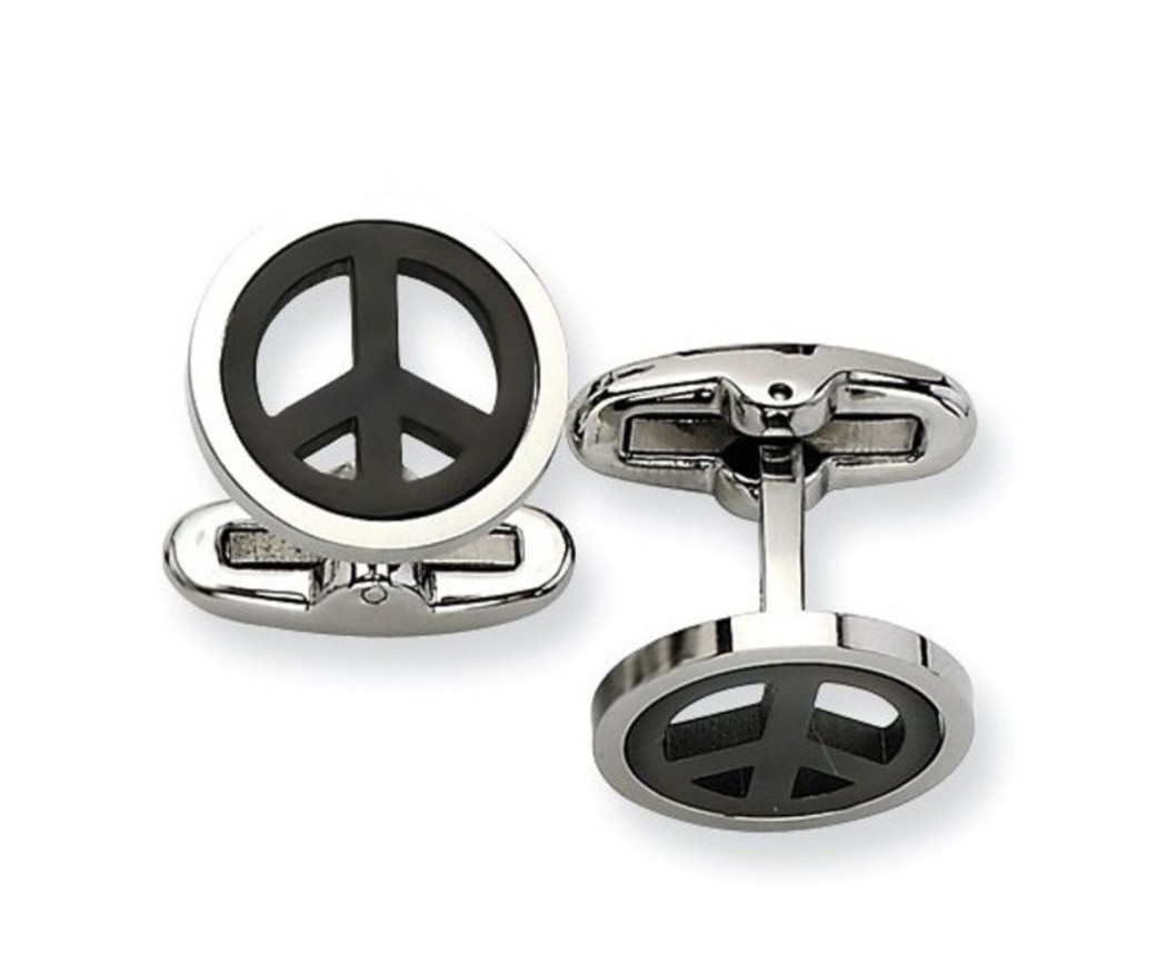 Stainless Steel Polished , Black-Plated Peace Symbol Cuff Links(15MM)