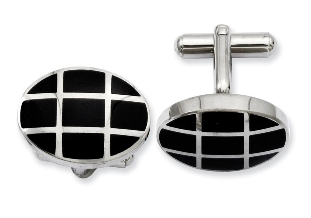 Stainless Steel Polished Black IP-Plated Round Cuff Links (15MMx21MM)