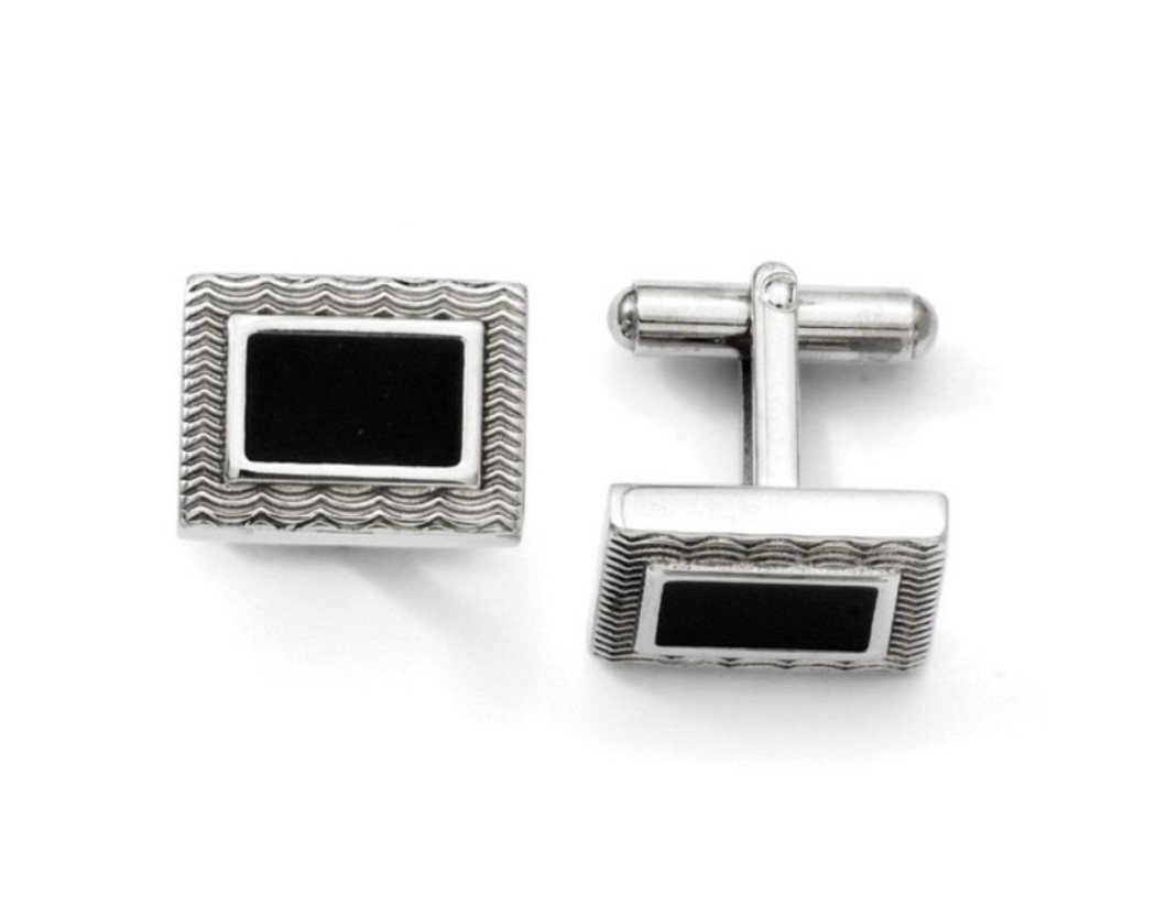 Stainless Steel Polished Black Enamel Ractangle Cuff Links (14MMx18MM)