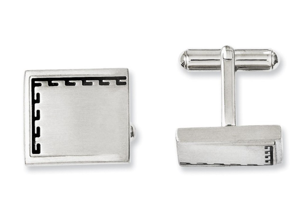 Stainless Steel Brushed Antiqued Edge Squre Cuff Links (19MMx16MM)