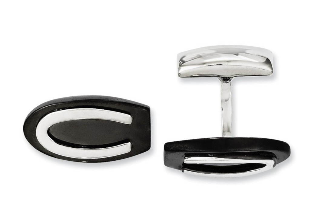 Stainless Steel Polished Black IP-Plated Oval Cuff Links (23MMx12MM)