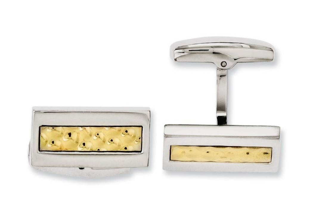Stainless Steel Polished Yellow IP-Plated Textured HaMMered Cuff Links (21MM)
