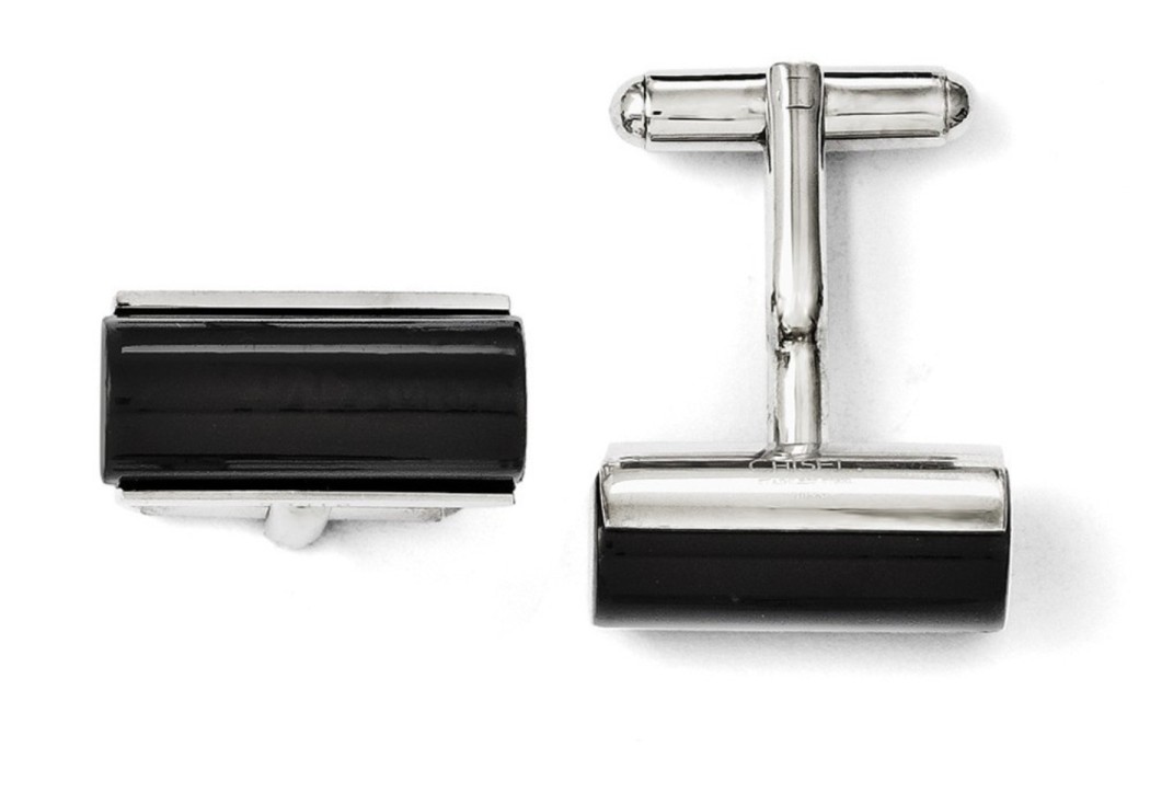 Stainless Steel Polished , Black Agate Cuff Links (20MMx11MM)